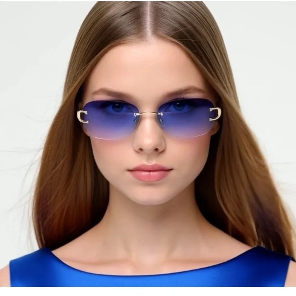 Blue Gradient Lens Frameless Women Sunglasses Casual Business Shades Female 2026
